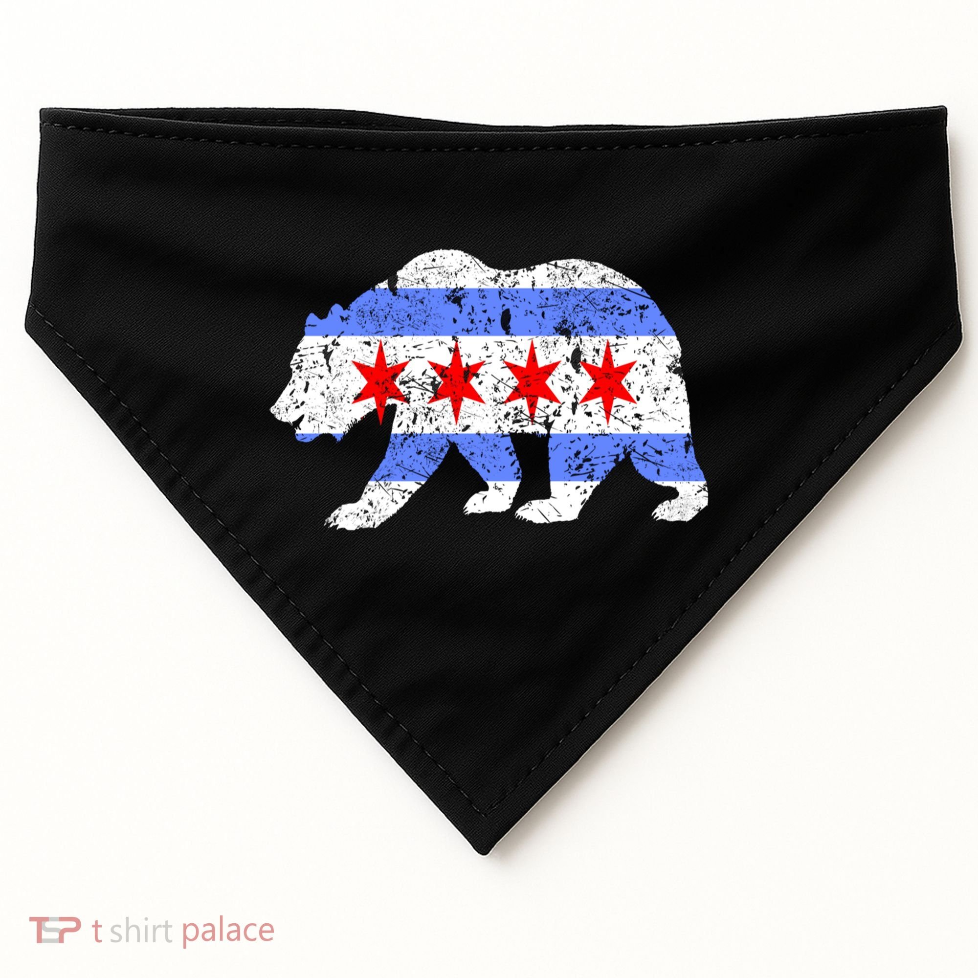 Chicago City Flag Distressed Bear Gift USA-Made Doggie Bandana