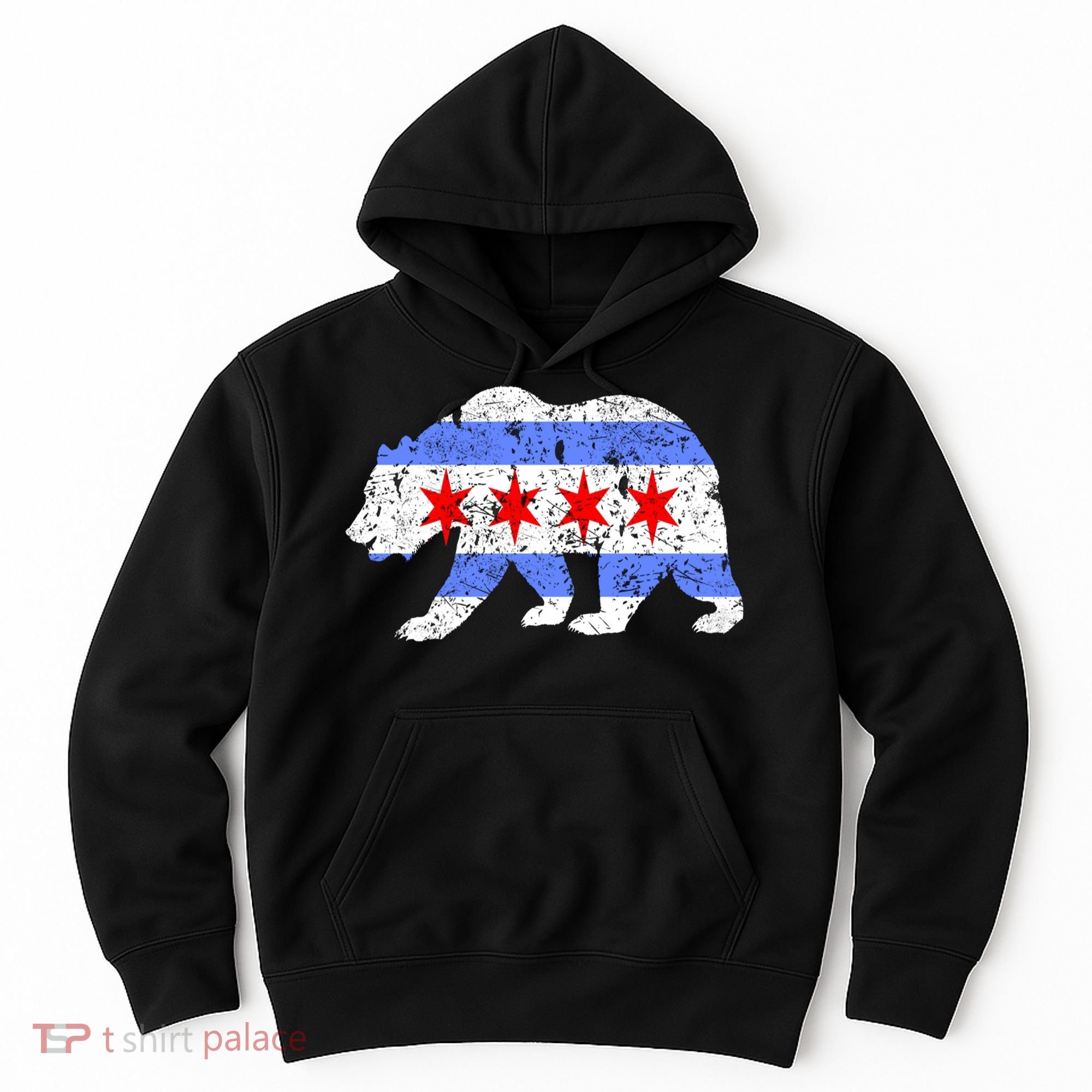 Chicago City Flag Distressed Bear Gift Hoodie