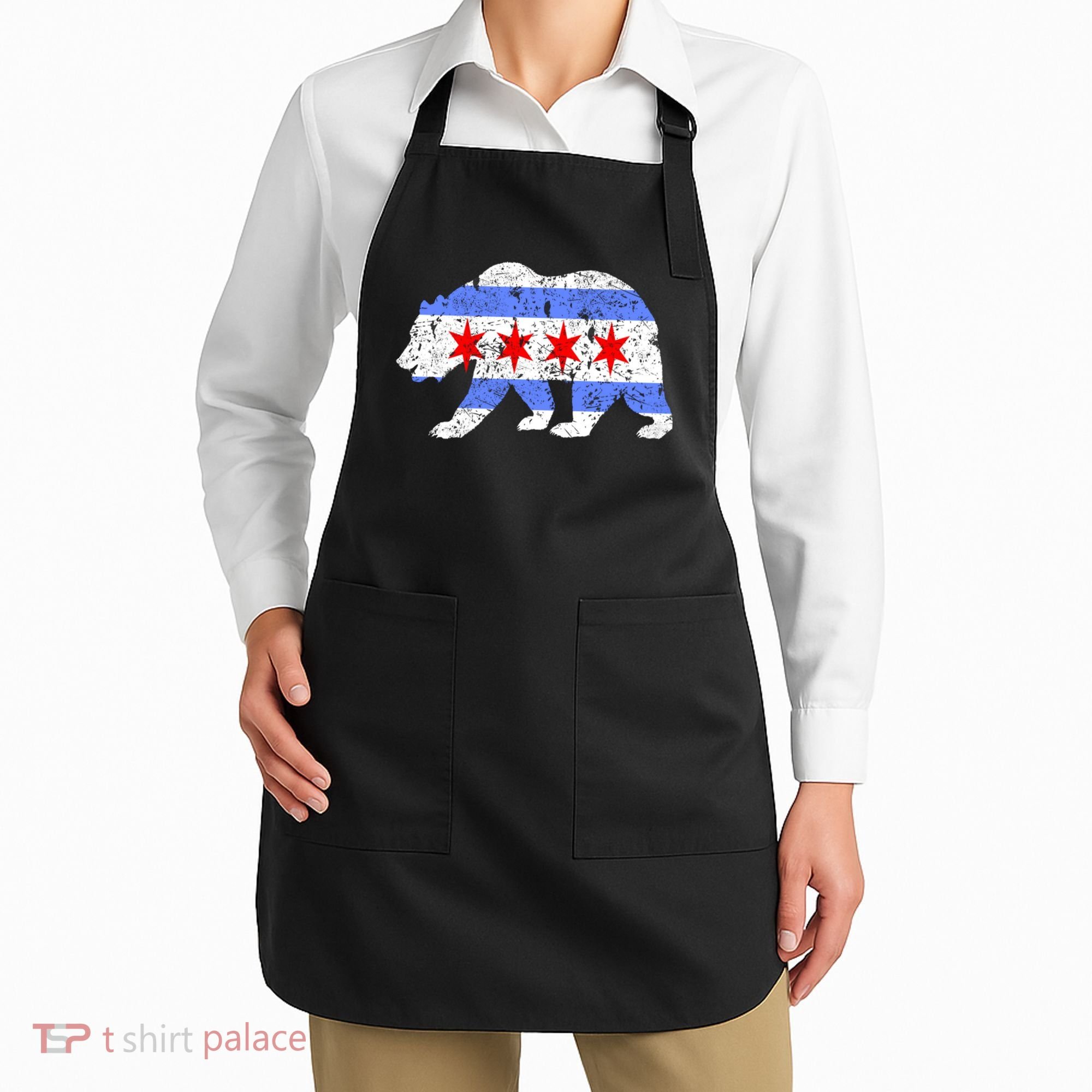 Chicago City Flag Distressed Bear Gift Apron