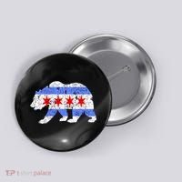 Chicago City Flag Distressed Bear Gift Button thumb 0