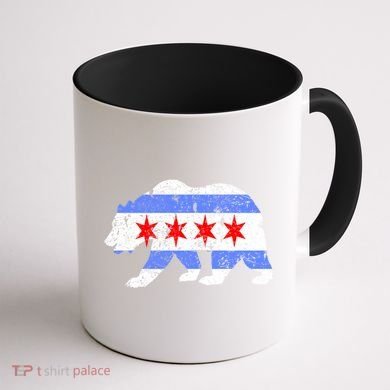 Chicago City Flag Distressed Bear Gift Coffee Mug back