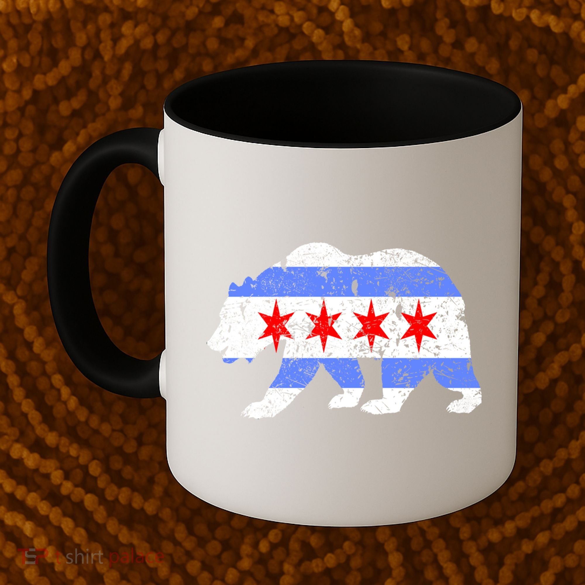 Chicago City Flag Distressed Bear Gift Coffee Mug