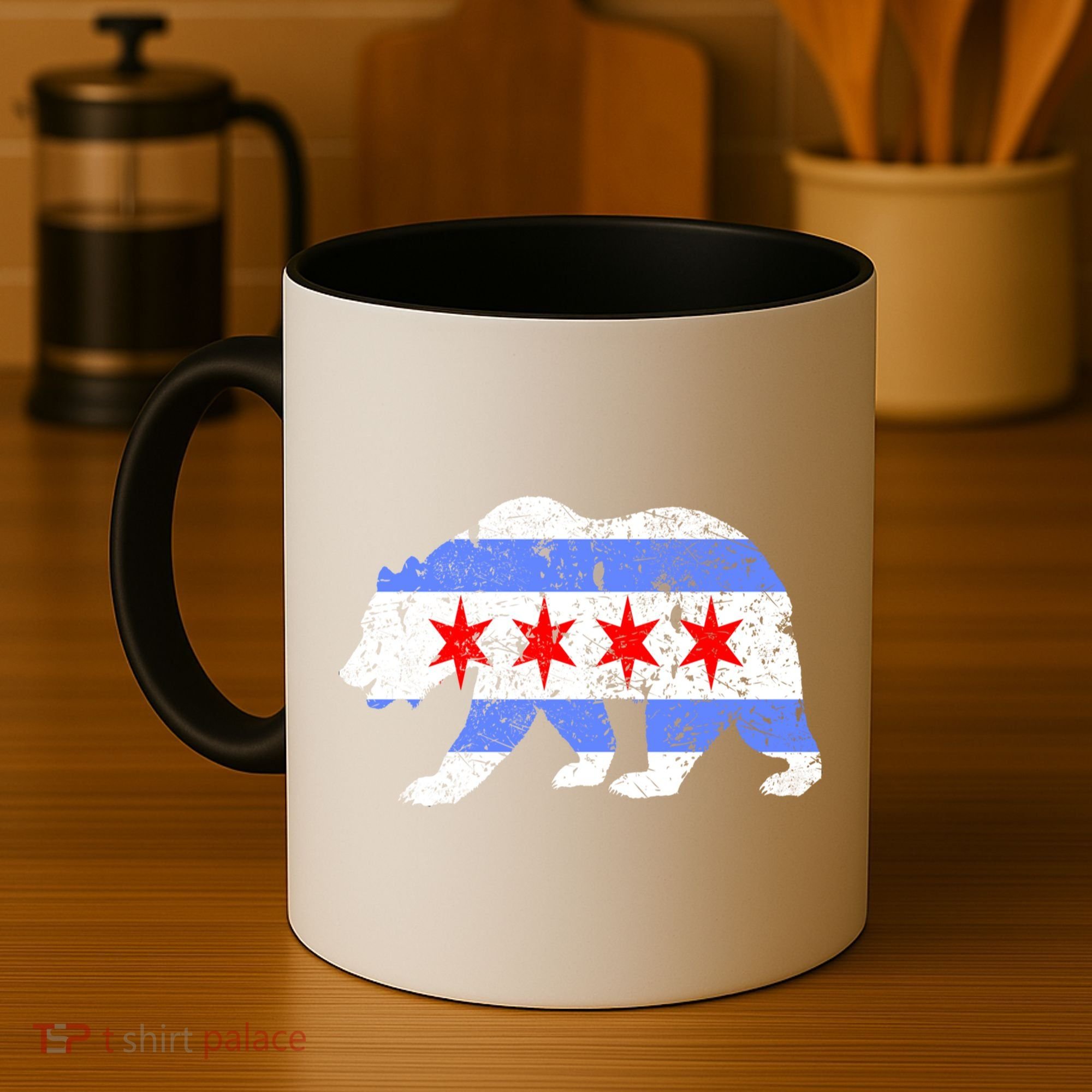 Chicago City Flag Distressed Bear Gift Coffee Mug