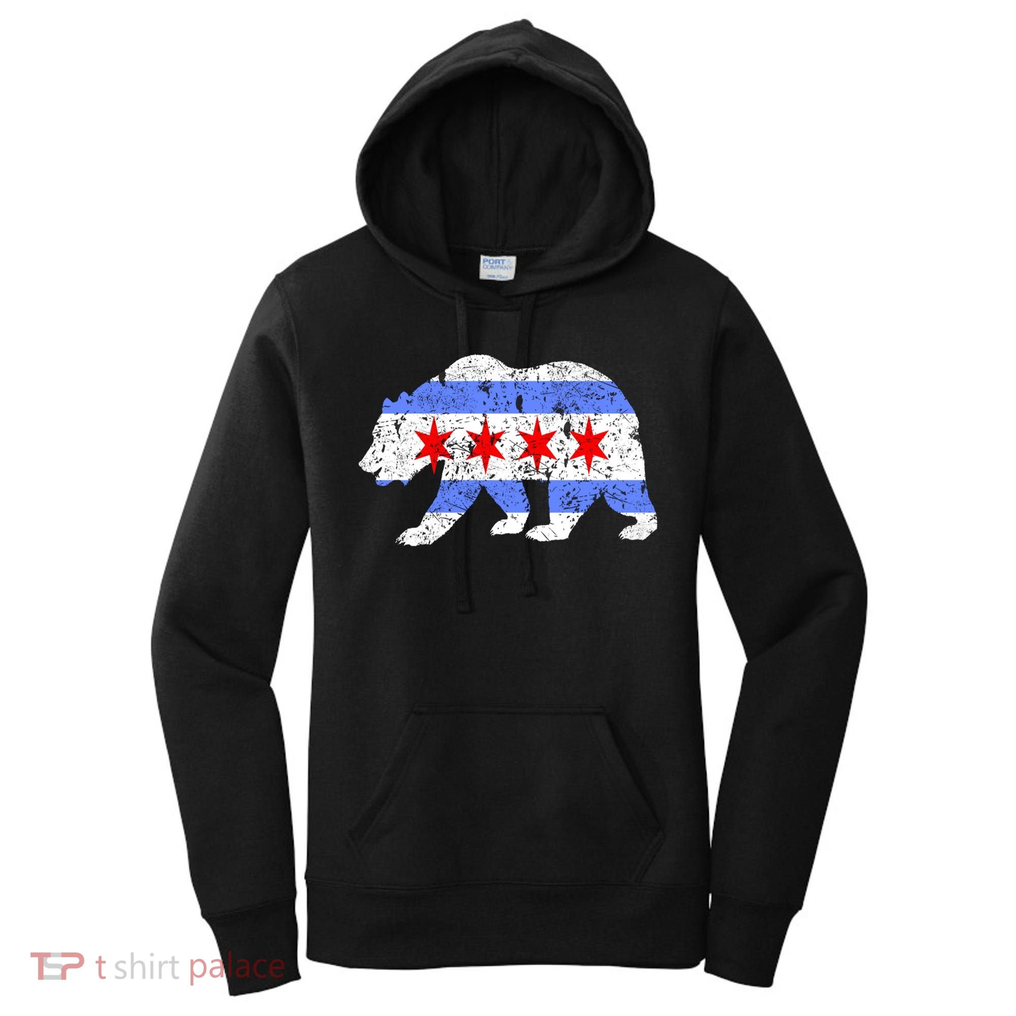 Chicago City Flag Distressed Bear Gift Women's Hoodie