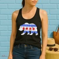 Chicago City Flag Distressed Bear Gift Women's Tank Top thumb 2