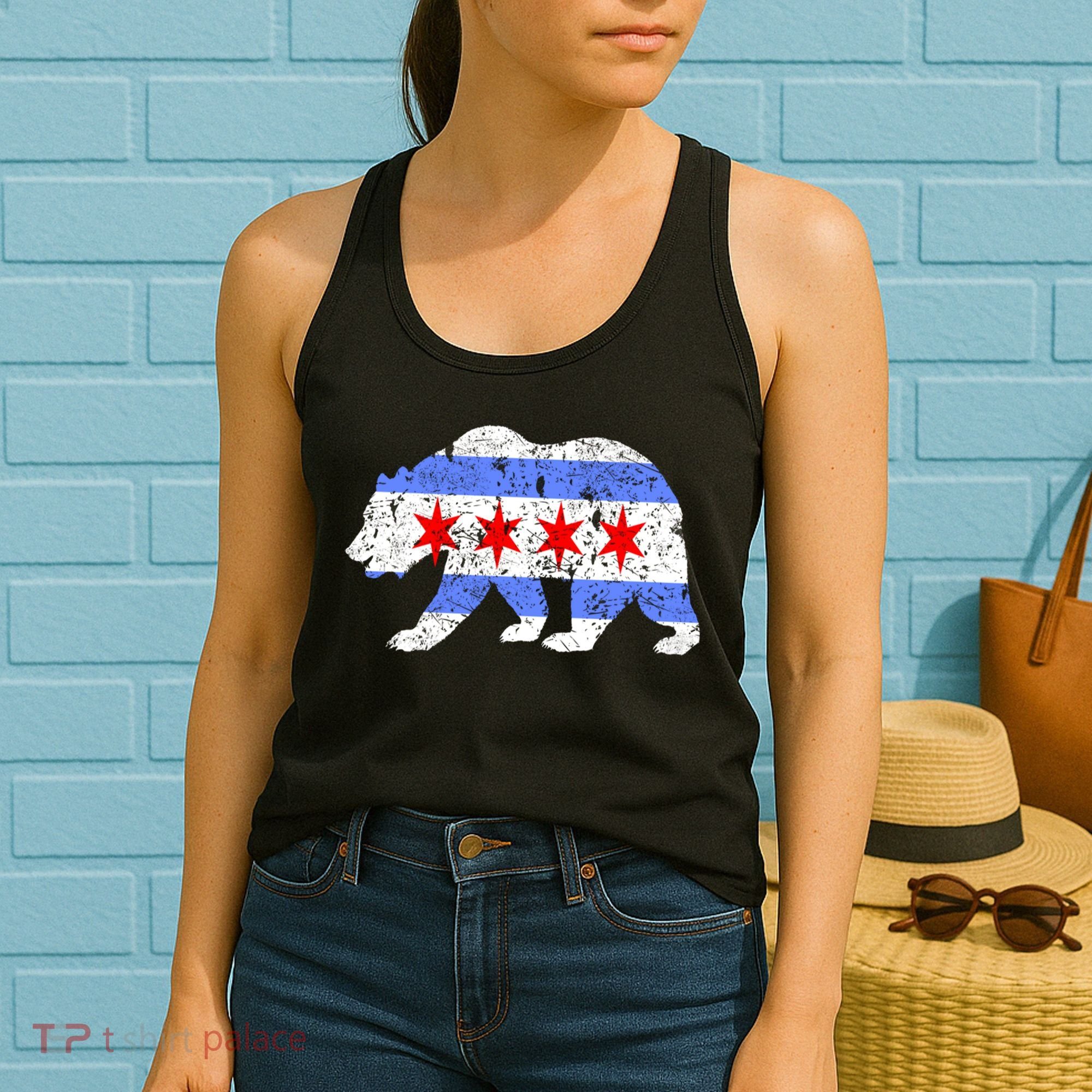Chicago City Flag Distressed Bear Gift Women's Tank Top