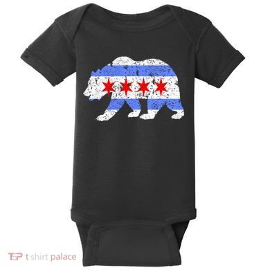 Chicago City Flag Distressed Bear Gift Baby Bodysuit