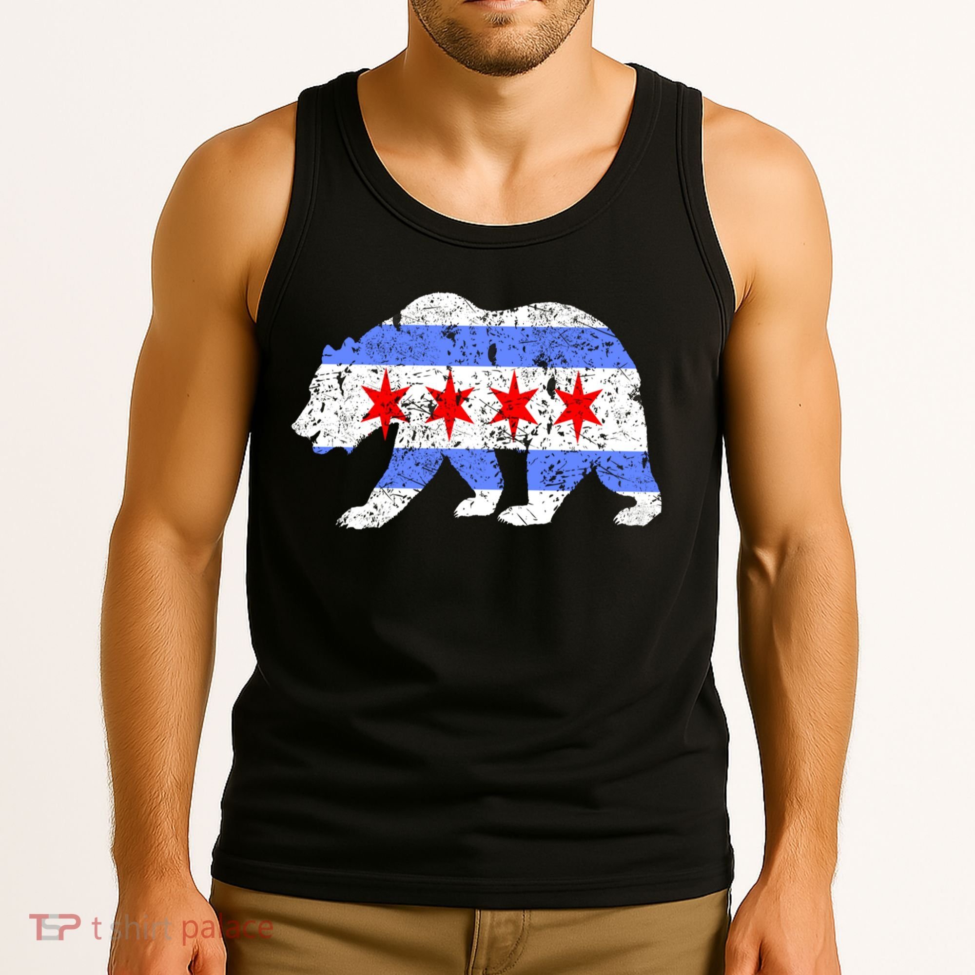 Chicago City Flag Distressed Bear Gift Tank Top