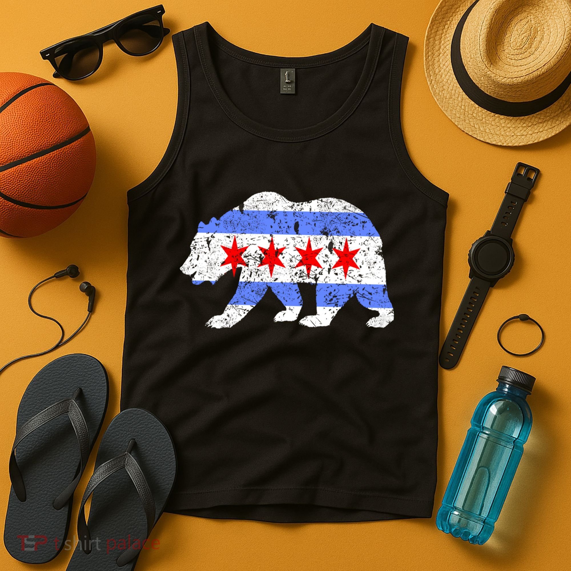 Chicago City Flag Distressed Bear Gift Tank Top