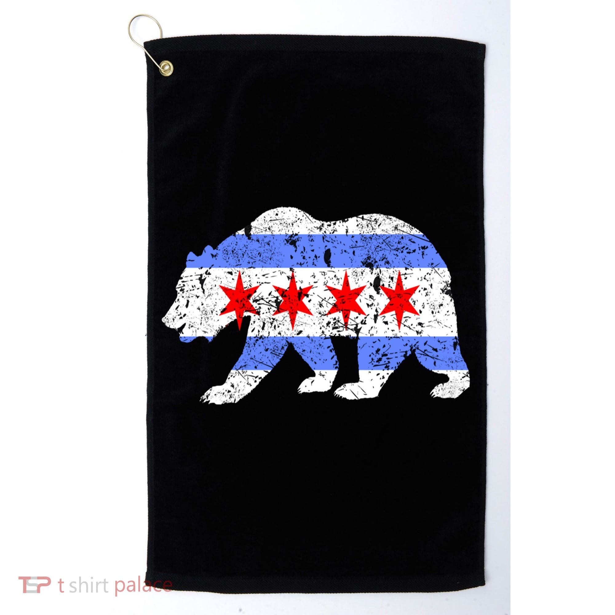 Chicago City Flag Distressed Bear Gift Golf Towel
