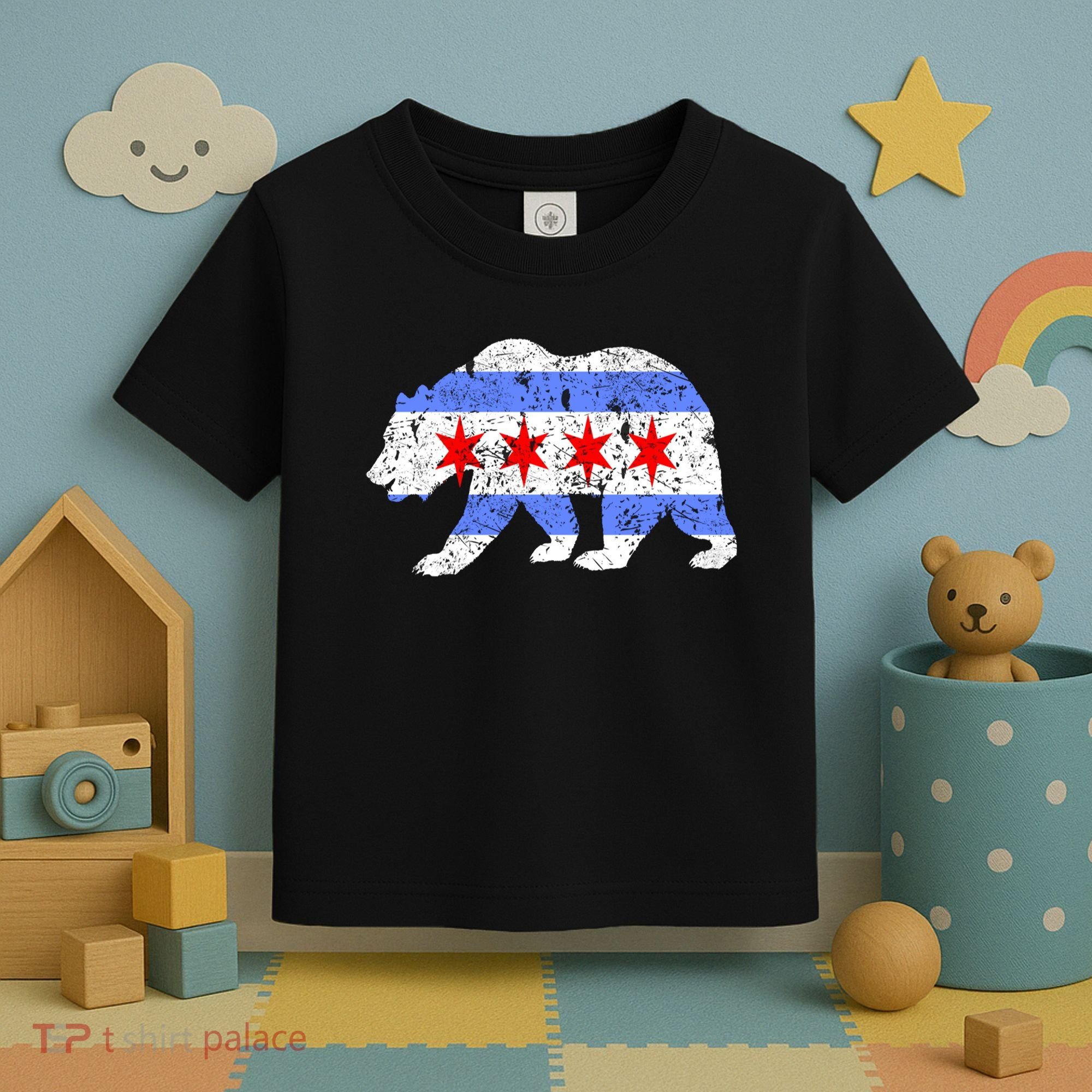 Chicago City Flag Distressed Bear Gift Toddler T-Shirt