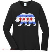 Chicago City Flag Distressed Bear Gift Women's Long Sleeve Shirt thumb 0