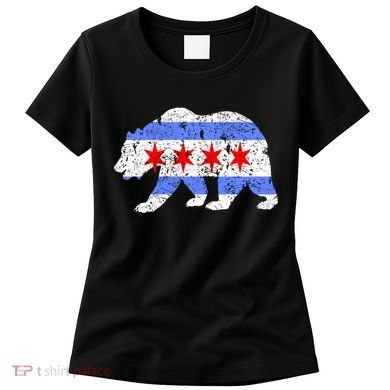 Chicago City Flag Distressed Bear Gift Women's T-Shirt