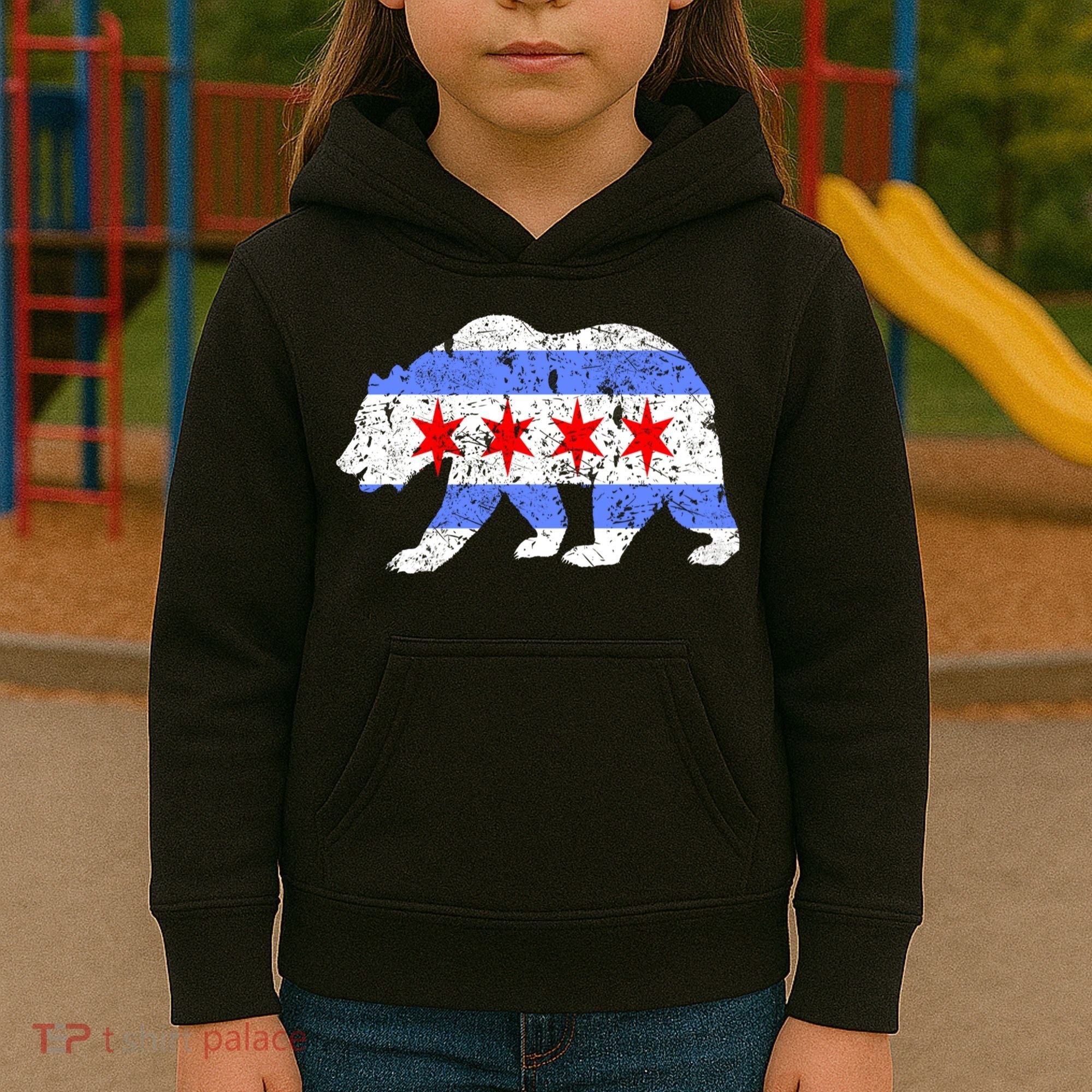 Chicago City Flag Distressed Bear Gift Kids Hoodie