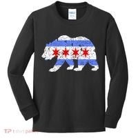 Chicago City Flag Distressed Bear Gift Kids Long Sleeve Shirt thumb 0