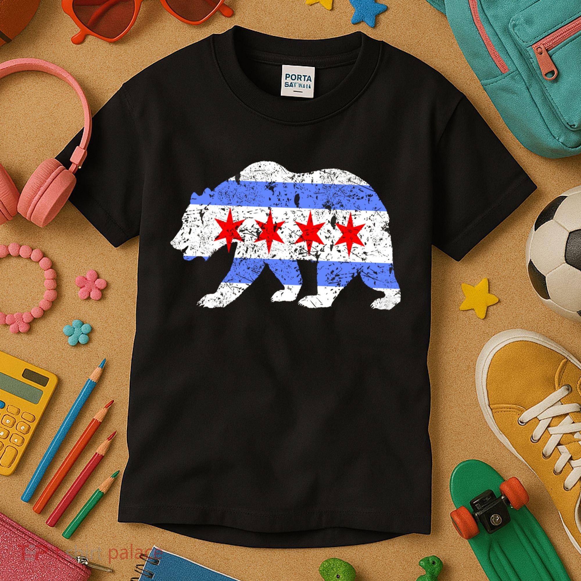 Chicago City Flag Distressed Bear Gift Kids T-Shirt