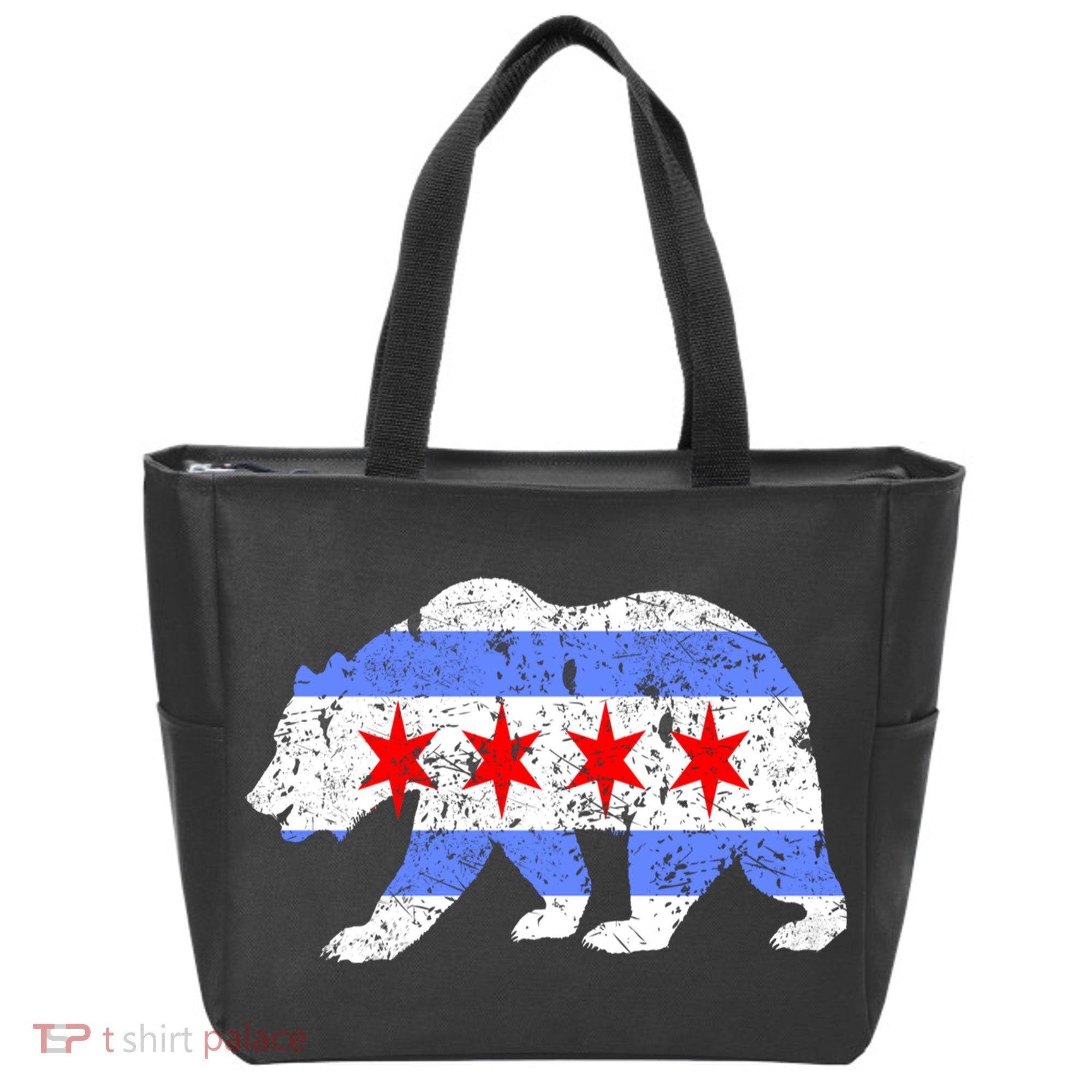 Chicago City Flag Distressed Bear Gift Tote Bag