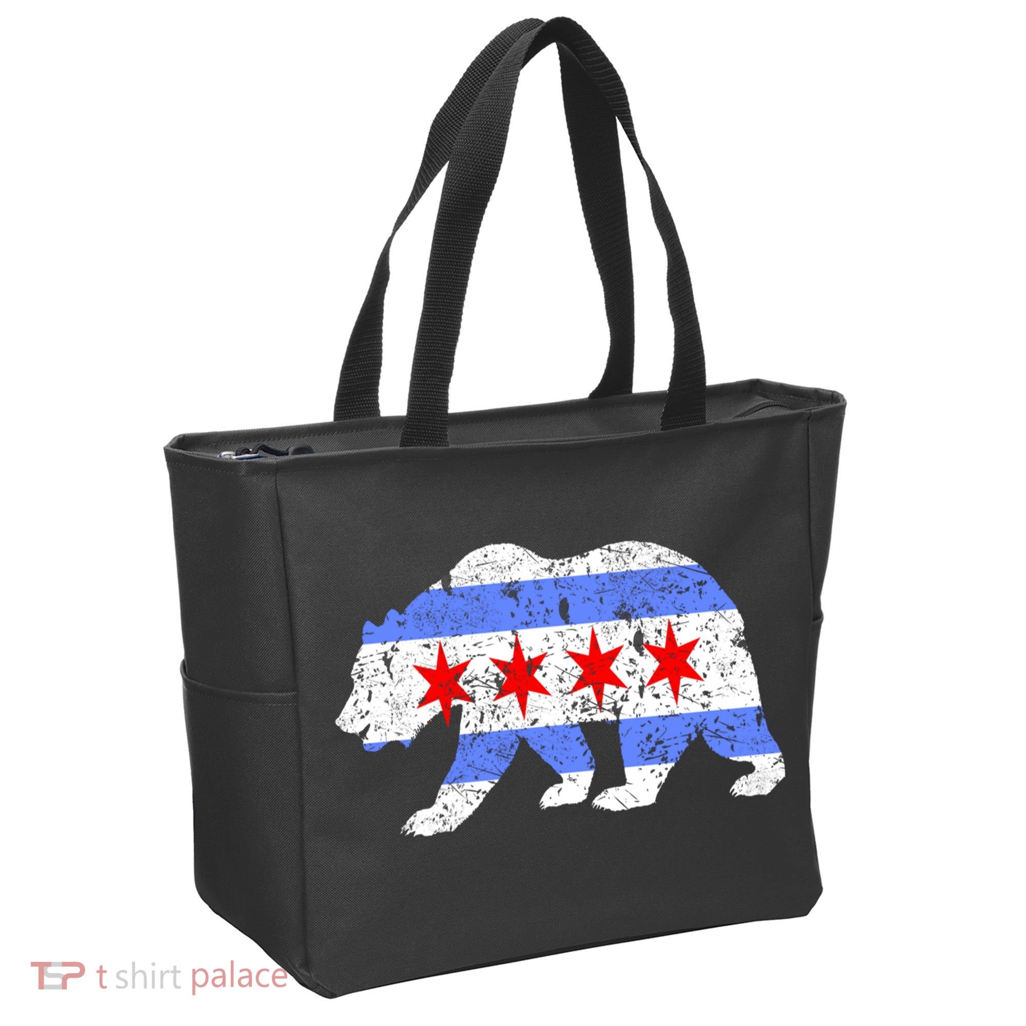 Chicago City Flag Distressed Bear Gift Tote Bag