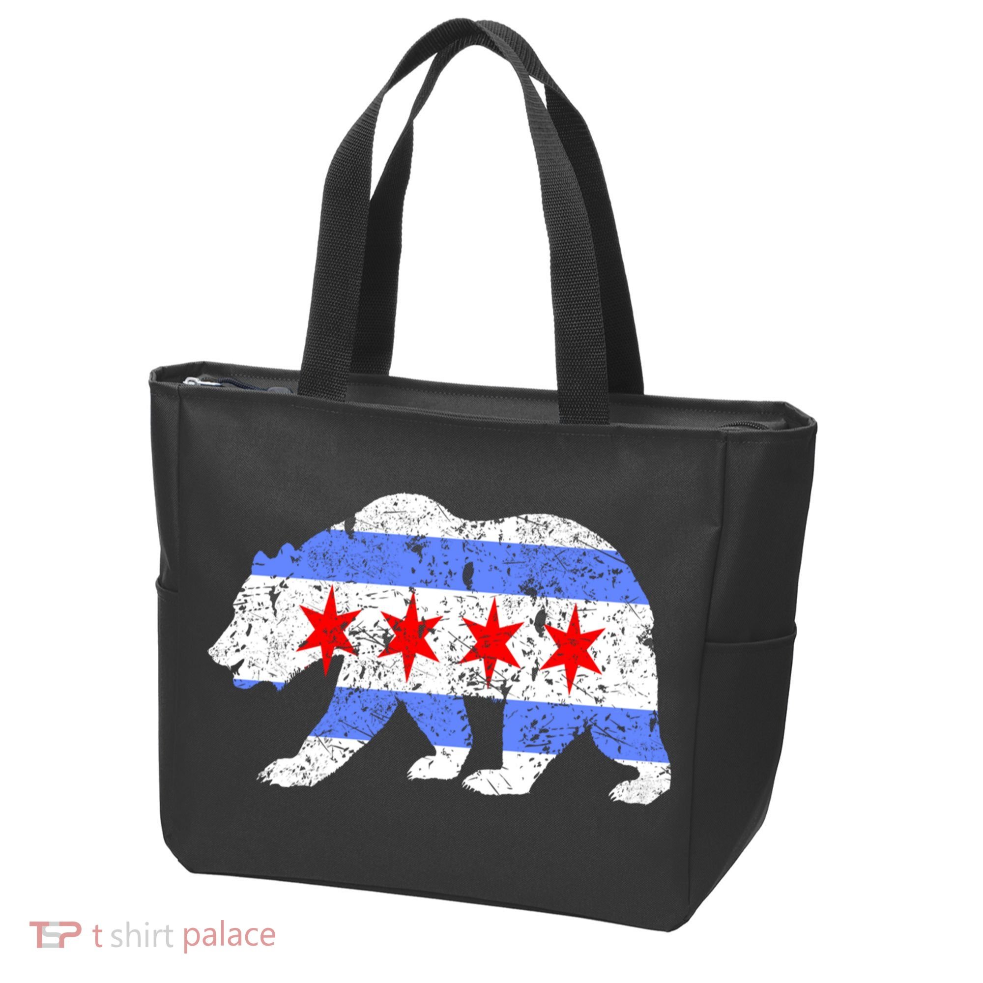 Chicago City Flag Distressed Bear Gift Tote Bag