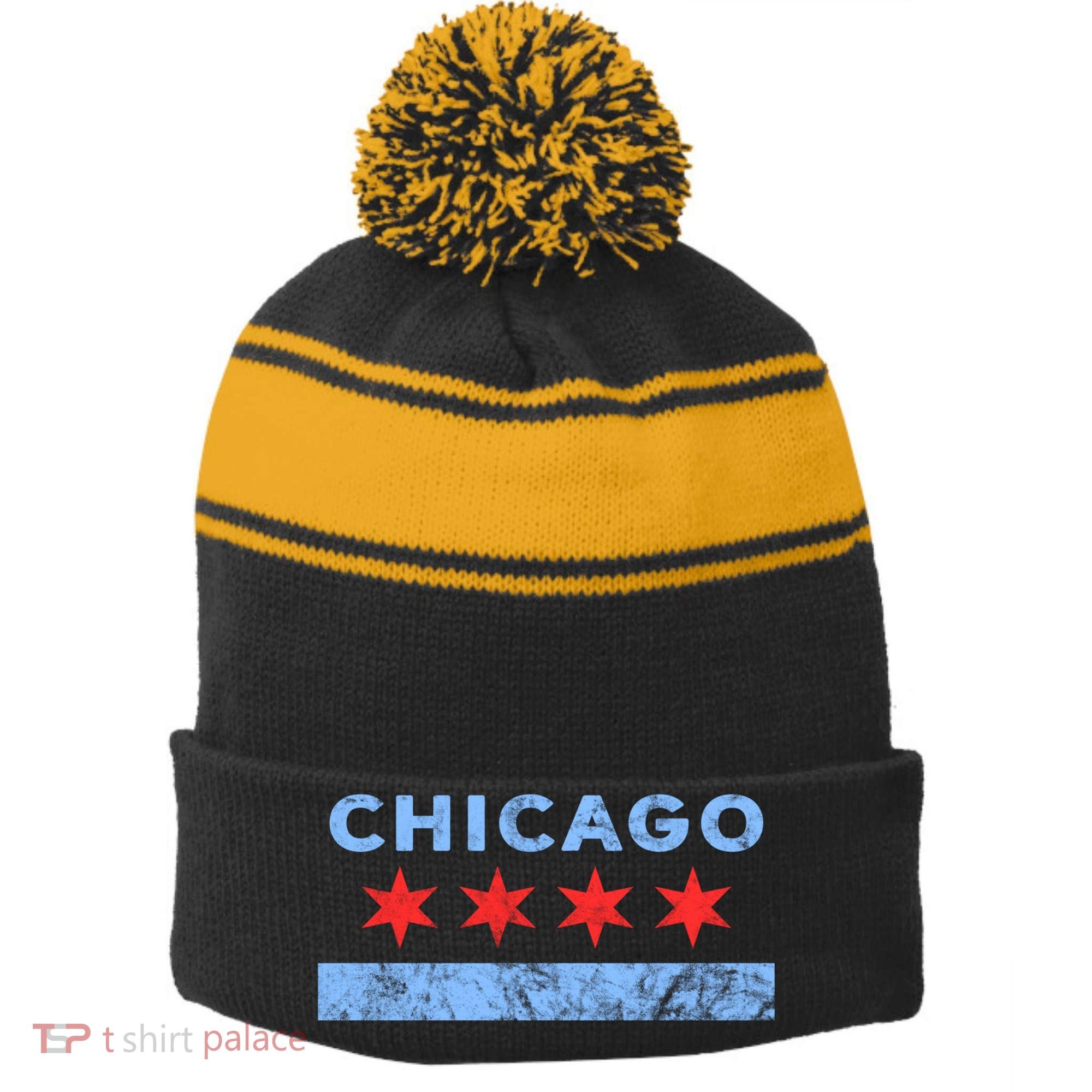 Chicago - Chicago Flag Sweatshirt Sweatshirt Stripe Pom Pom Beanie