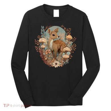 Cute Cottagecore Floral Deer Aesthetic Long Sleeve Shirt