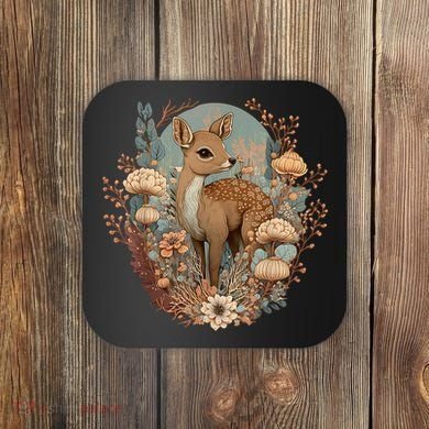 Cute Cottagecore Floral Deer Aesthetic Coaster
