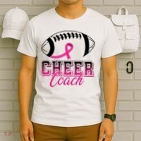 Cheer Coach Football Breast Cancer Awareness T-Shirt thumb 6