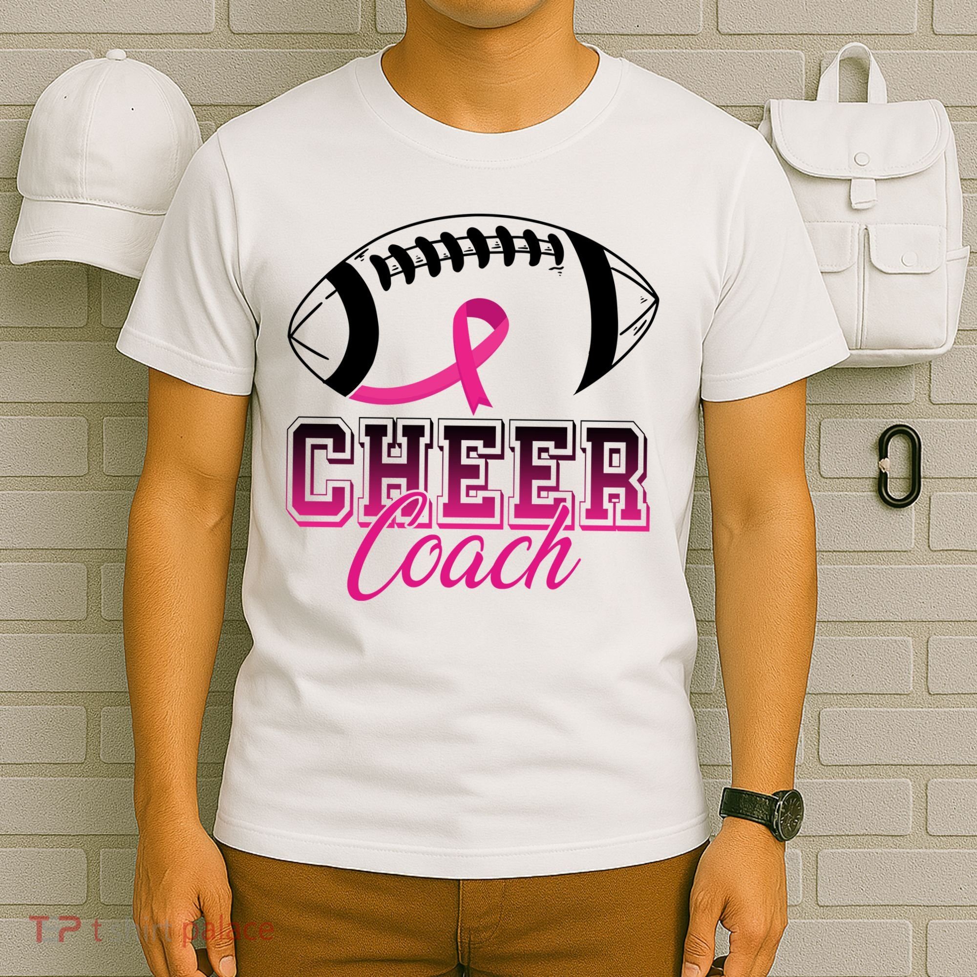 Cheer Coach Football Breast Cancer Awareness T-Shirt