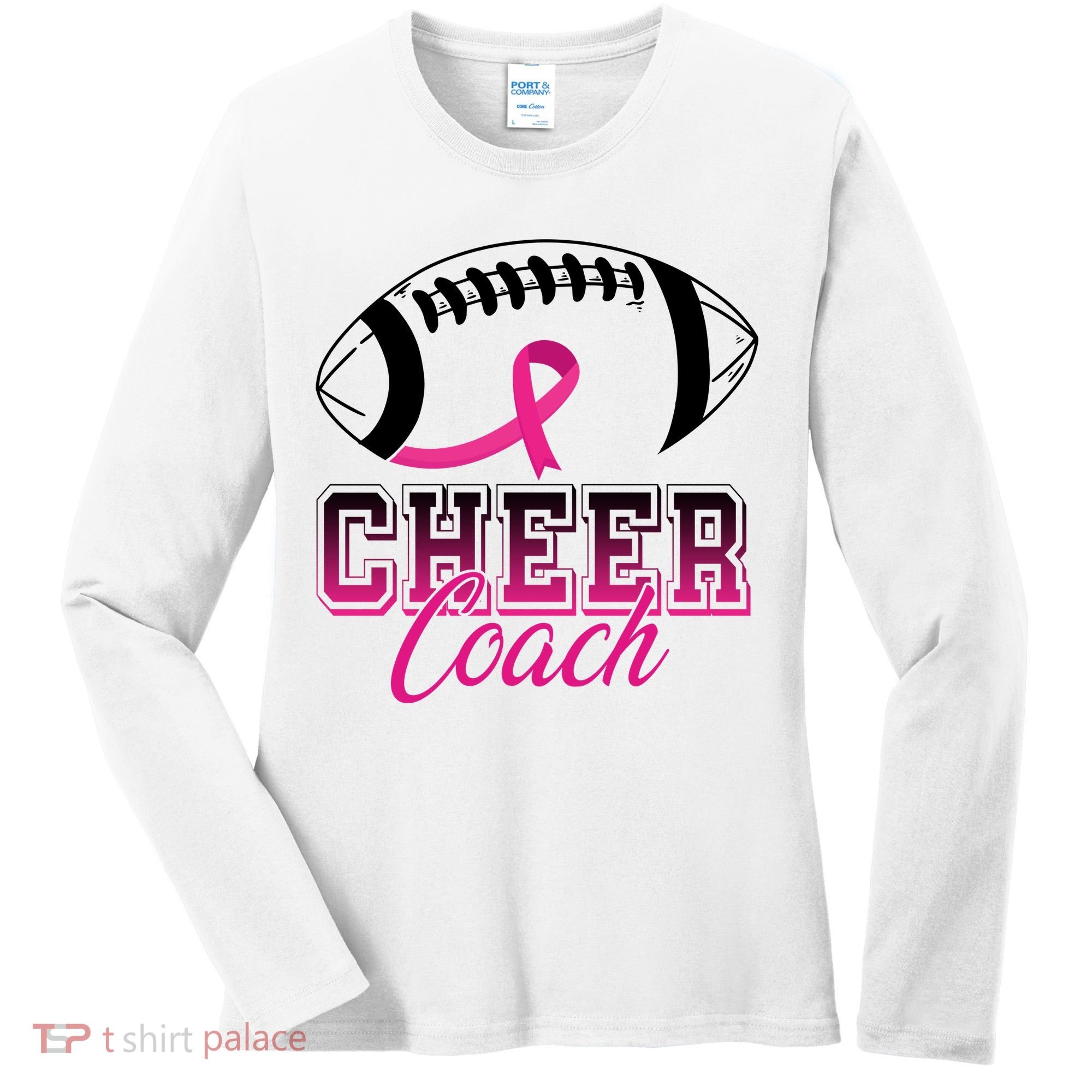 Cheer Coach Football Breast Cancer Awareness Women's Long Sleeve Shirt