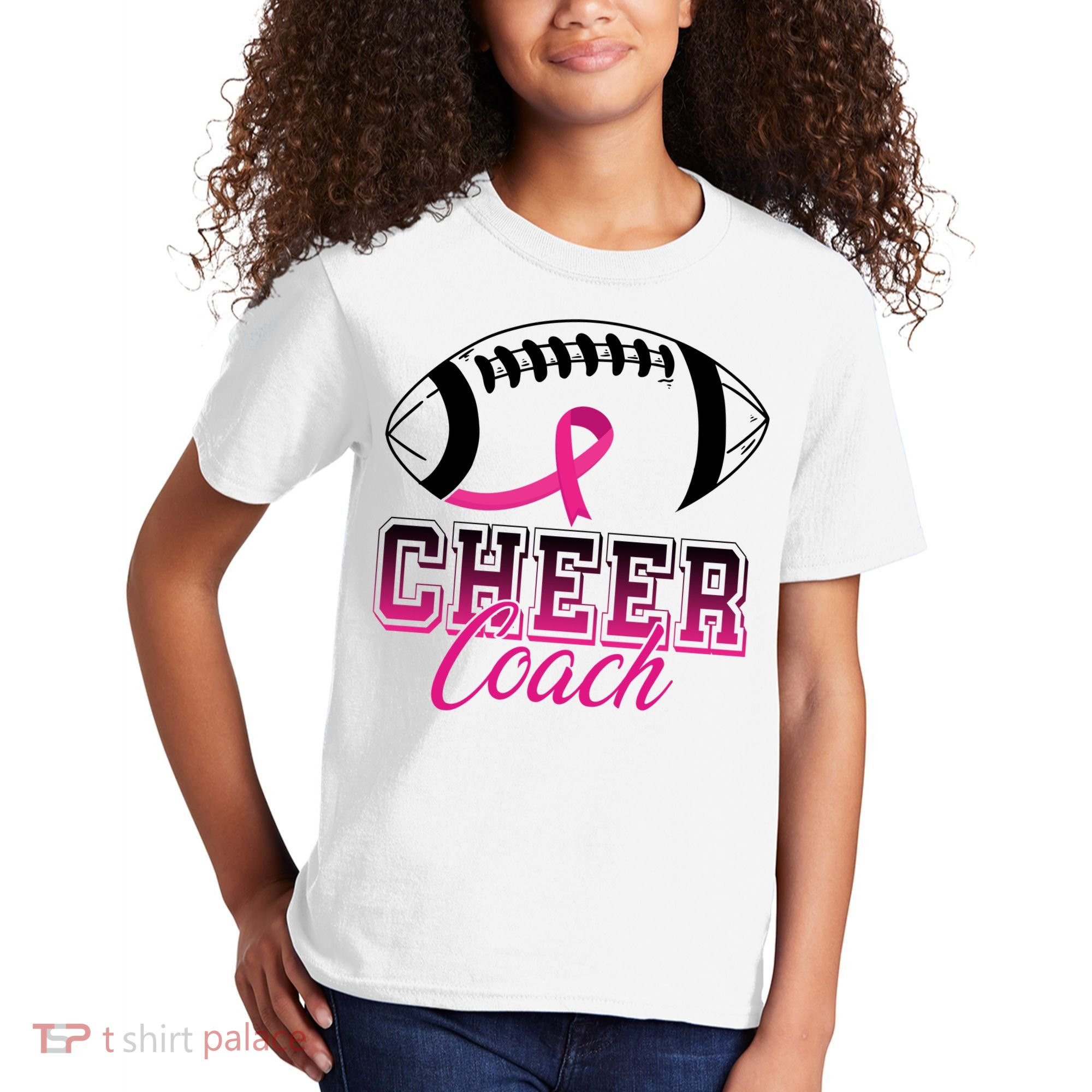 Cheer Coach Football Breast Cancer Awareness Kids T-Shirt
