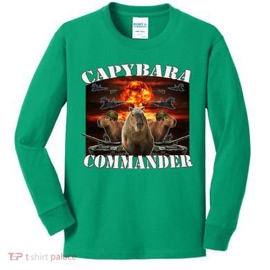 Capybara Commander Funny Capybara Warrior Kids Long Sleeve Shirt