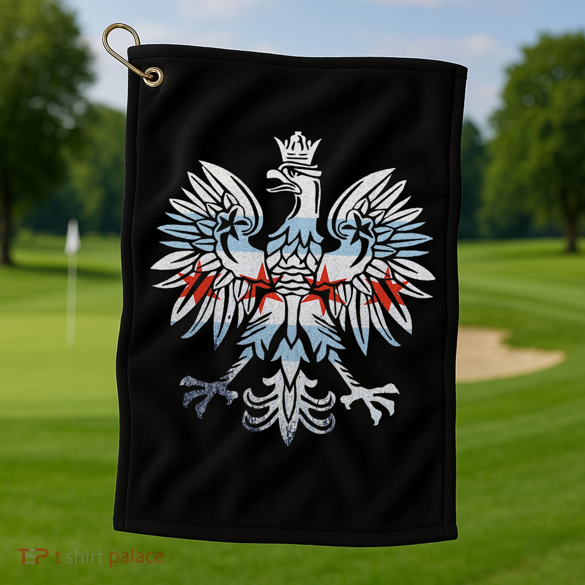Cool Chicago Flag Polish Eagle Funny Illinois Emblem Golf Towel