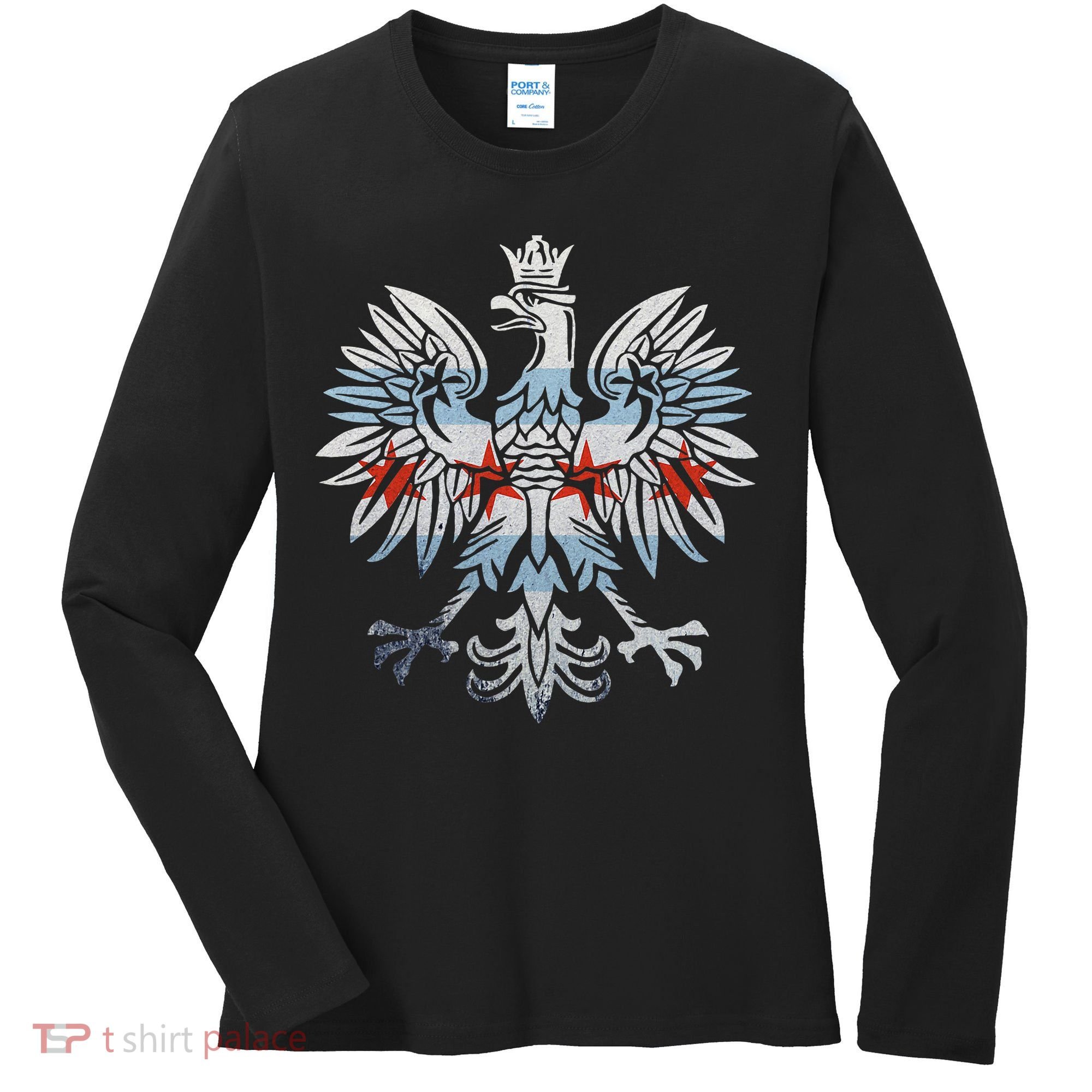 Cool Chicago Flag Polish Eagle Funny Illinois Emblem Women's Long Sleeve Shirt