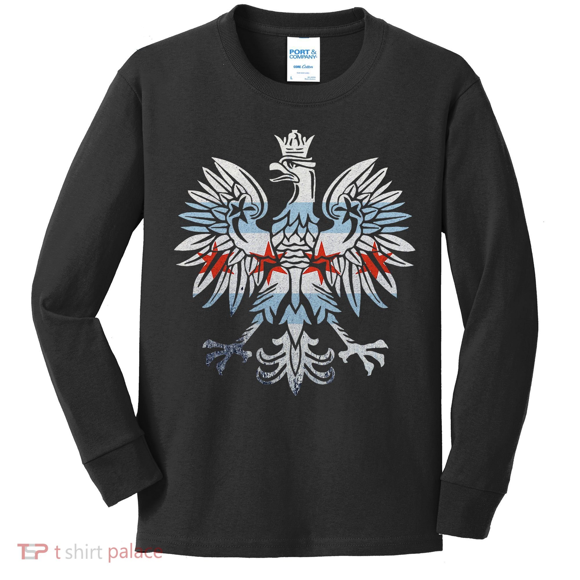 Cool Chicago Flag Polish Eagle Funny Illinois Emblem Kids Long Sleeve Shirt