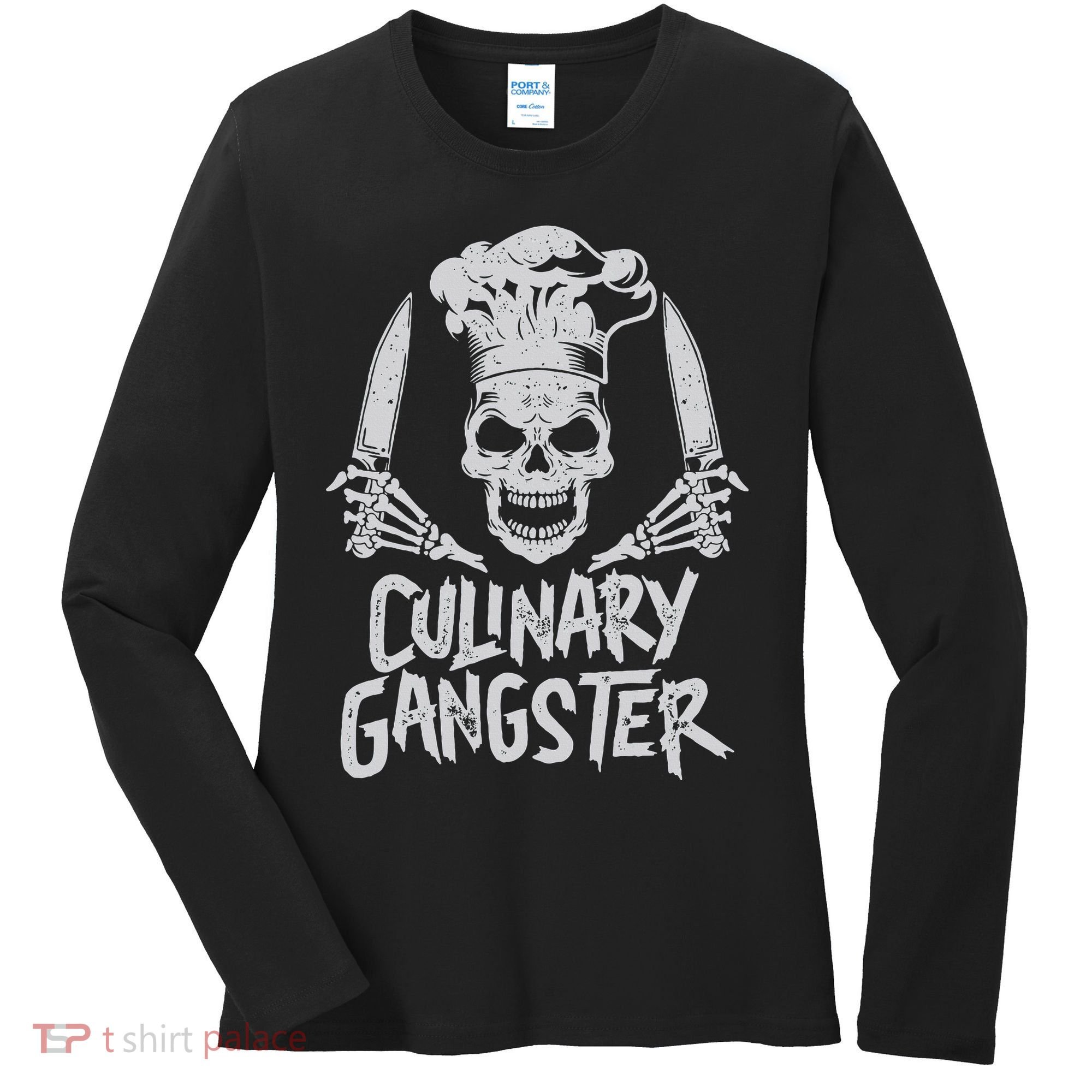 Chef Culinary Gangster Cook Skull Cooking Knife Women's Long Sleeve Shirt