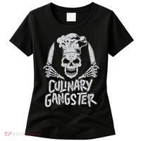 Chef Culinary Gangster Cook Skull Cooking Knife Women's T-Shirt thumb 0