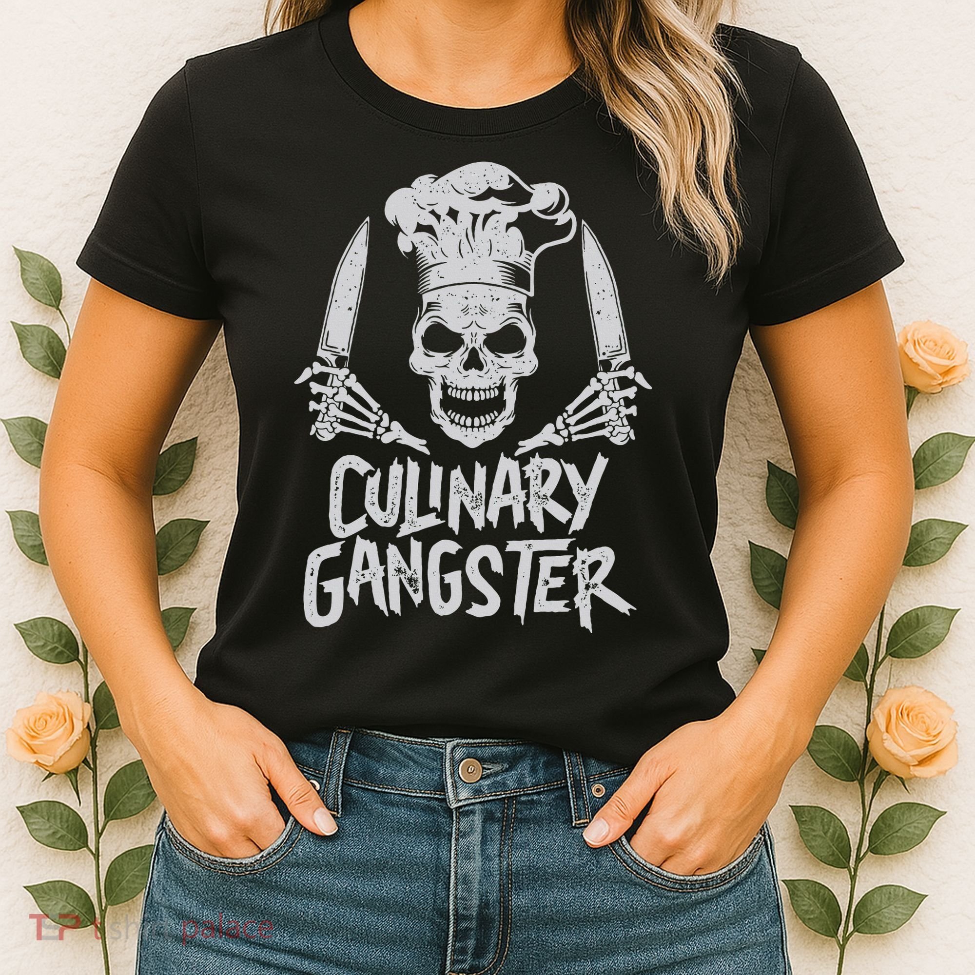 Chef Culinary Gangster Cook Skull Cooking Knife Women's T-Shirt