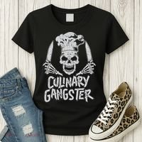 Chef Culinary Gangster Cook Skull Cooking Knife Women's T-Shirt thumb 3