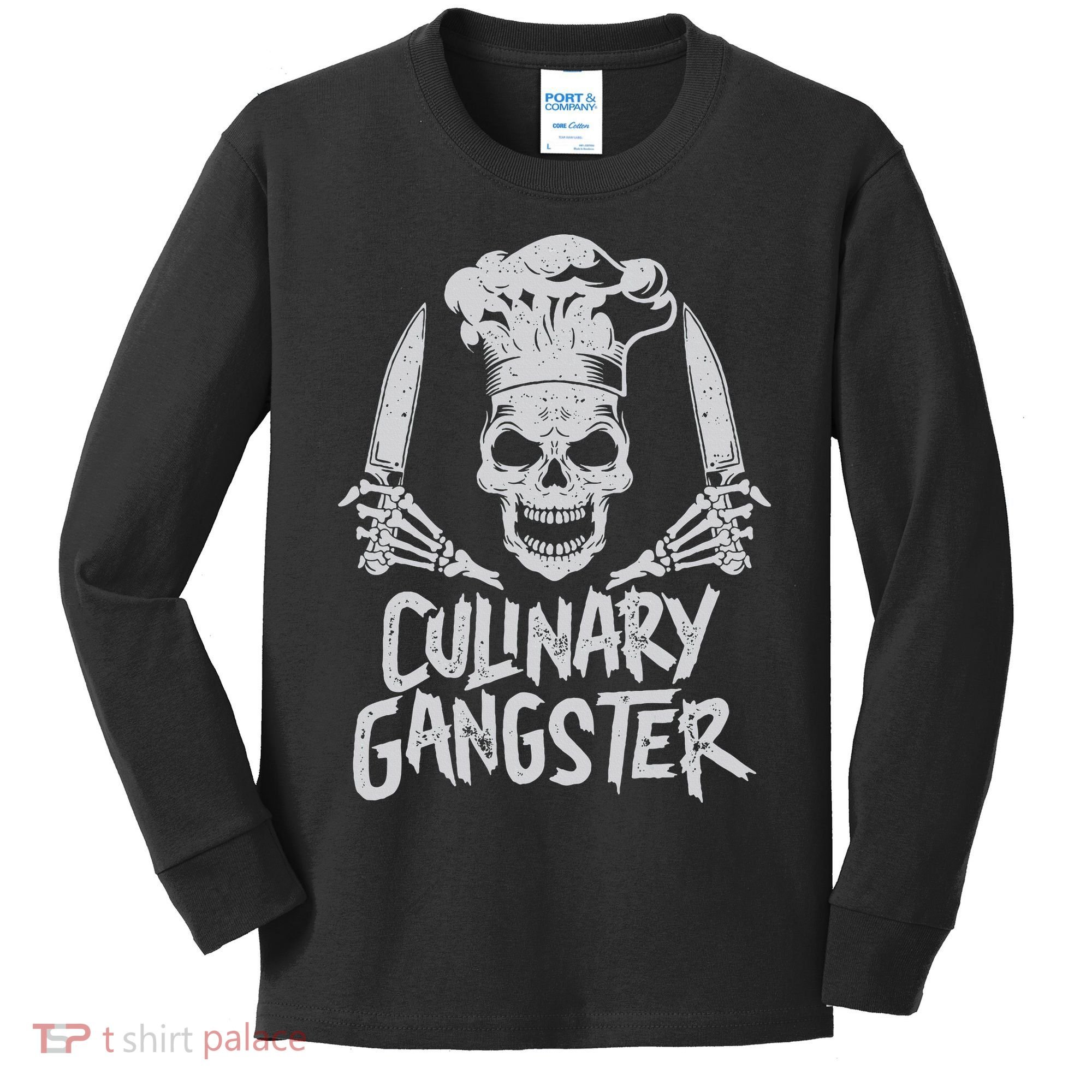 Chef Culinary Gangster Cook Skull Cooking Knife Kids Long Sleeve Shirt