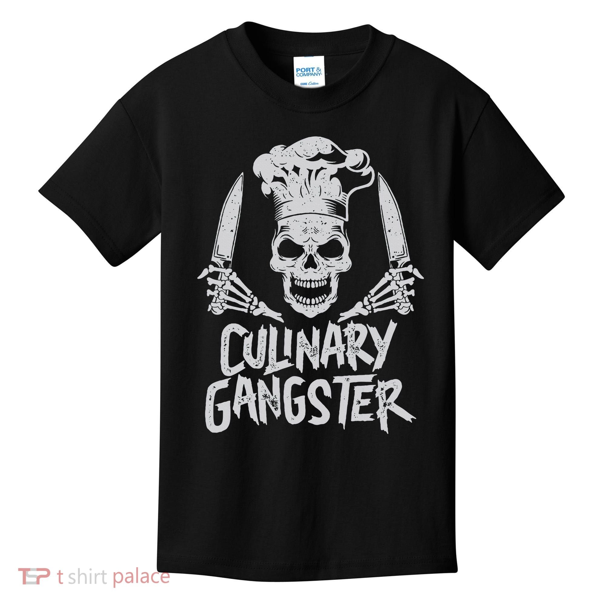 Chef Culinary Gangster Cook Skull Cooking Knife Kids T-Shirt