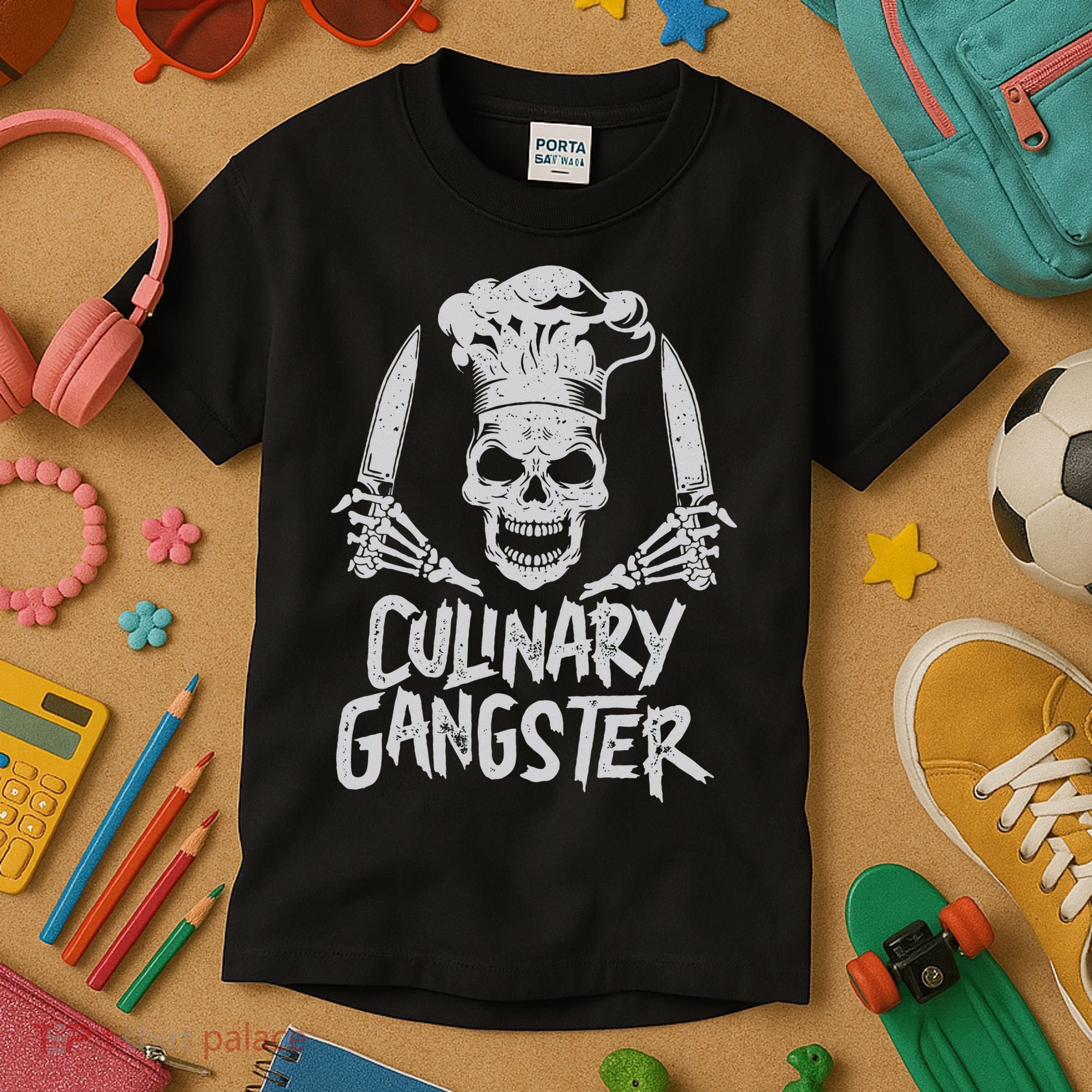 Chef Culinary Gangster Cook Skull Cooking Knife Kids T-Shirt