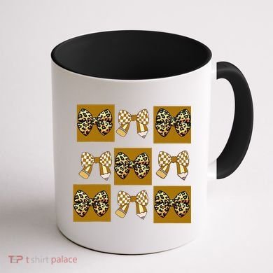 Cute Checkered Grid Leopard Coquette Bow PencilFirst Grade Coffee Mug back