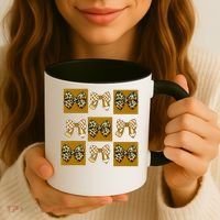 Cute Checkered Grid Leopard Coquette Bow PencilFirst Grade Coffee Mug thumb 3