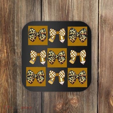 Cute Checkered Grid Leopard Coquette Bow PencilFirst Grade Coaster