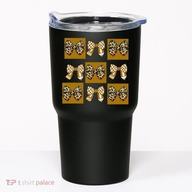 Cute Checkered Grid Leopard Coquette Bow PencilFirst Grade Tumbler