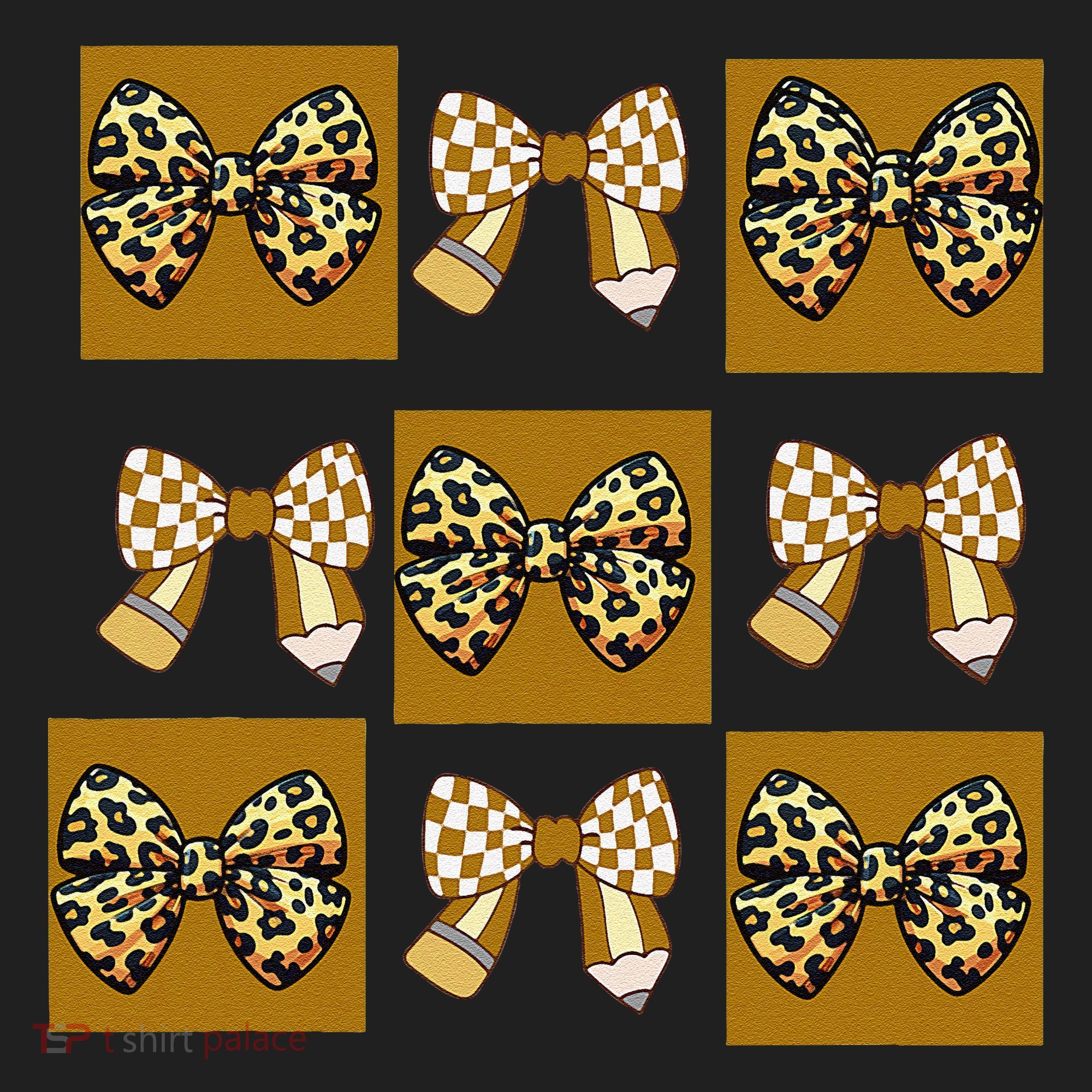 Cute Checkered Grid Leopard Coquette Bow PencilFirst Grade Tumbler