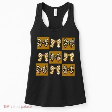 Cute Checkered Grid Leopard Coquette Bow PencilFirst Grade Women's Tank Top