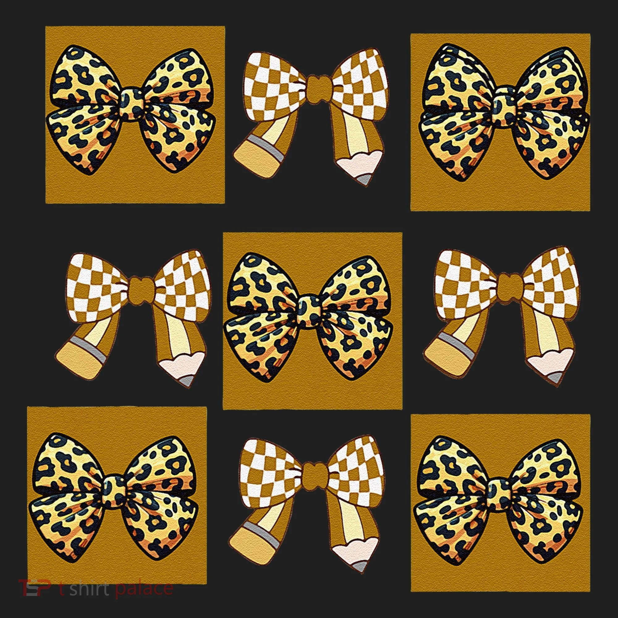 Cute Checkered Grid Leopard Coquette Bow PencilFirst Grade Hat