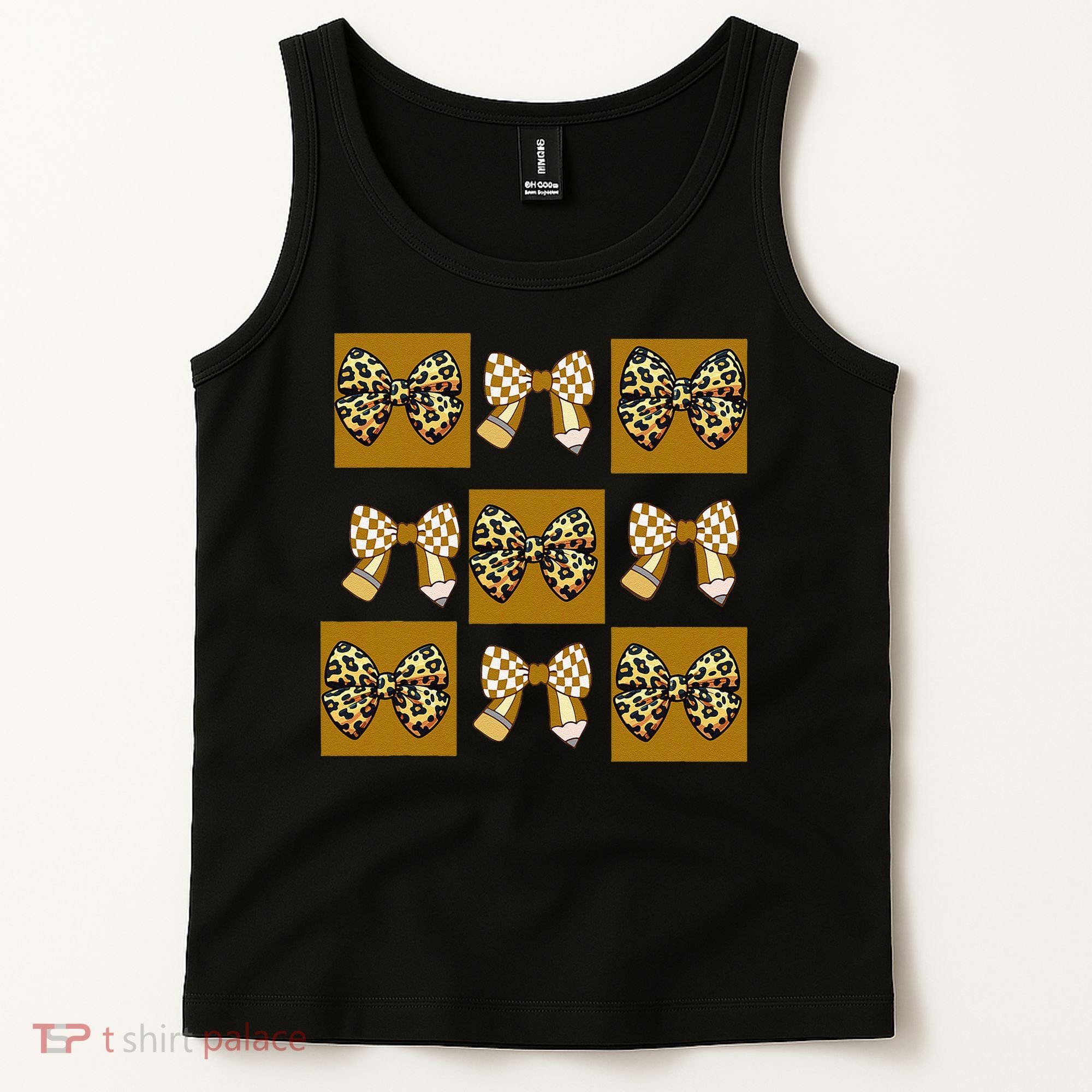 Cute Checkered Grid Leopard Coquette Bow PencilFirst Grade Tank Top