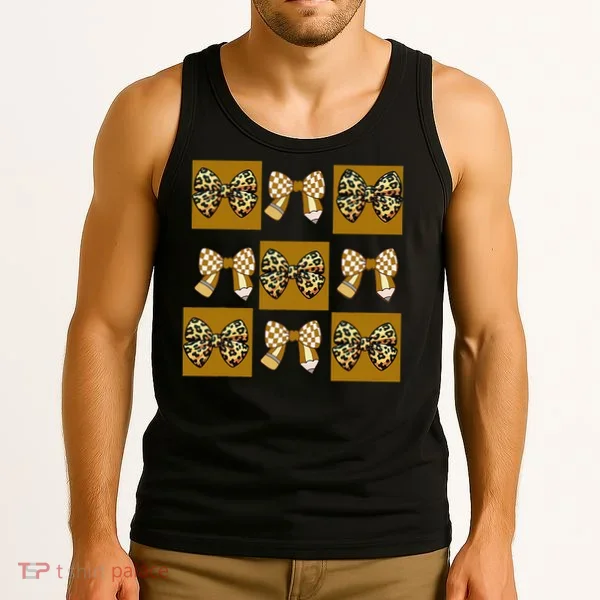 Cute Checkered Grid Leopard Coquette Bow PencilFirst Grade Tank Top